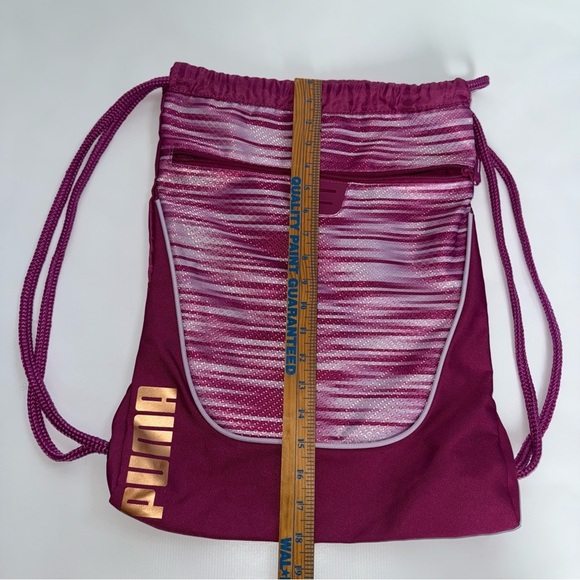 Puma Pink Drawstring Bag outside zipper pocket 1 inside zip pocket - Picture 1 of 8